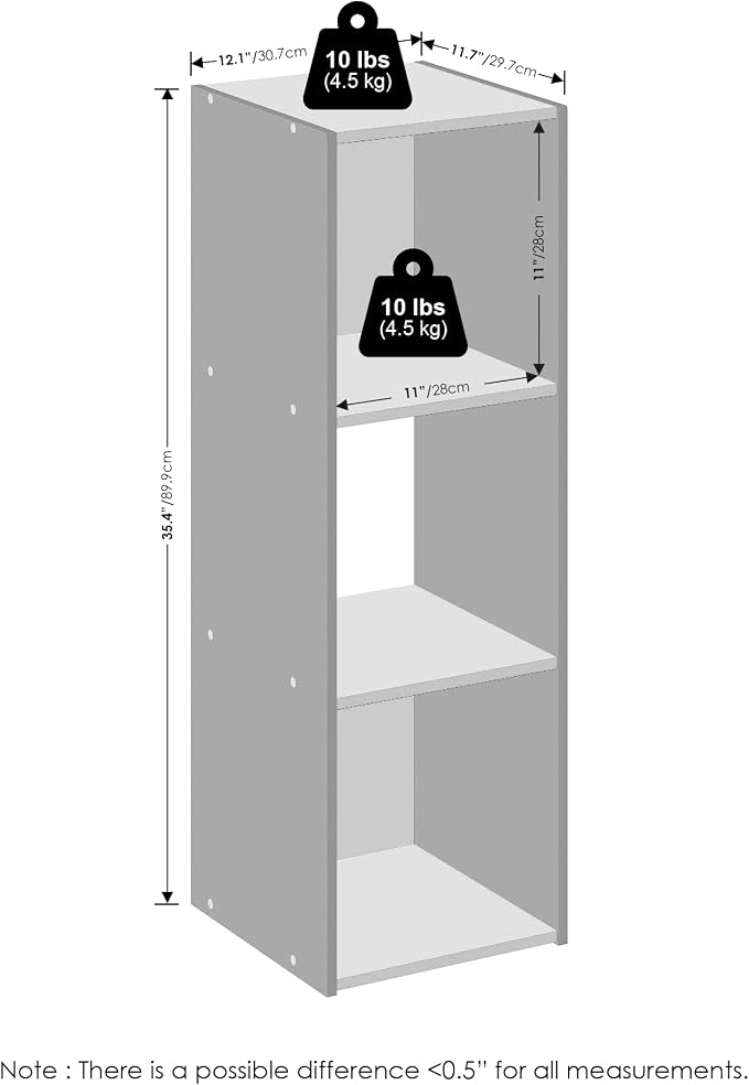 Furinno PELLI Book Shelf, 3-Cube Bookshelf, Cube Storage Organizer Bookcase, 11.7 x 12.1 x 35.4, for Living Room, Bedroom, Home Office, Espresso