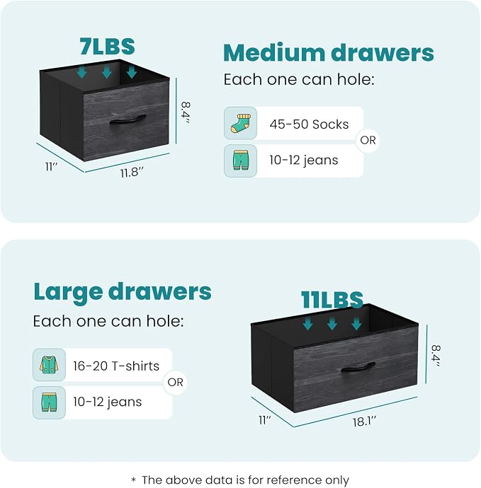 OLIXIS 5 Drawer Dresser for Bedroom, Storage Organizer Unit for Closet | Chest of Drawers for Clothes Storage with Bins, Wide Fabric Bedroom Dresser, Wooden Top, Living Room, Black Wood
