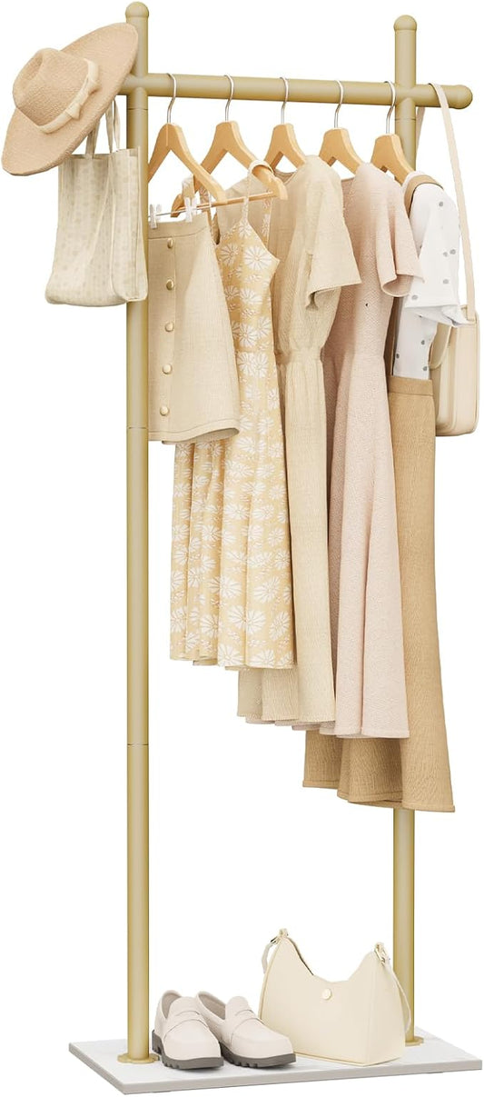 Industrial Clothes Racks,Metal Garment Trees,68.9in,Gold,Small | Coat Racks Freestanding with Natural Patterned Bottom Plate,Easy to Clean Coat Hangers for Home,Clothing Stands for Office