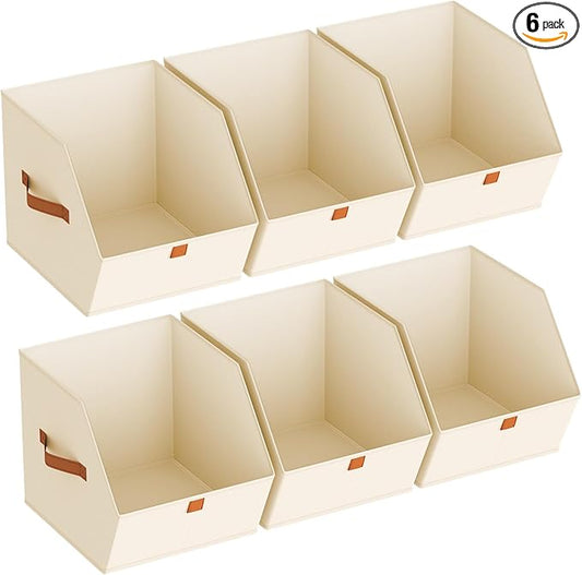 Homsorout Fabric Closet Storage Cubes - 6 Pack Square Storage Bins with Dual Handles for Clothes, Towels, Toys, Cube Storage Organizers for Bedroom, Nursery, Shelves, Closet, Small Spaces, Beige
