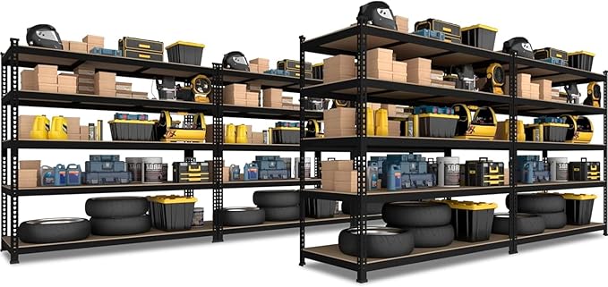 PrimeZone 47"W x 18"D x 72"H Garage Storage Shelves, 5-Tier Metal Shelving | 2250 LBS Capacity, Heavy-Duty Metal Frame, FSC MDF Boards, Boltless Assembly, Adjustable Shelves for Warehouse, Basement 5PCS