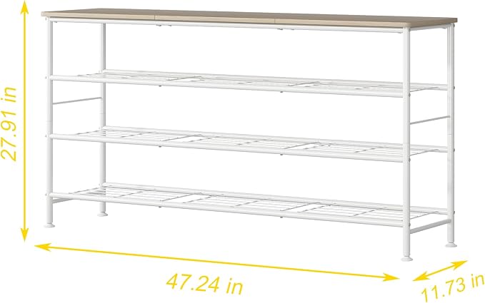 SUOERNUO 4 Tier Extra Long Shoe Rack Organizer Storage for Closet Entryway | Large Capacity Shelf,MDF Top Board,Sturdy Metal Frame,Ideal for Living Room,Hallway White