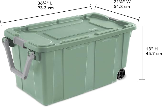 40 Gallon Light Green Rolling Industrial Storage Bins 2-Pack, Heavy-Duty Plastic with Leakproof Lid & Latches, Stackable for Garage Warehouse Equipment Transport
