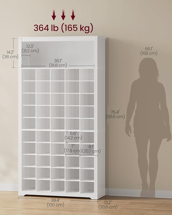 VASAGLE Tall Shoe Cabinet, Farmhouse Shoe Storage Organizer for Entryway, Vertical Wood Rack Holds 50 Pairs, 39.4 x 13.2 x 75.4 inch, Cloud White, Helan Collection ULBS275WB01S