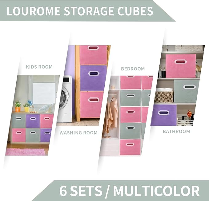 SUREMAX 11 inch Cube Storage Organizer, Closet Organizers and Storage Bins with Handle, Collapsible Storage Bins for Shelves, Baskets Box for Clothes, Home, Toy, Lego, Fabric, Pack of 6