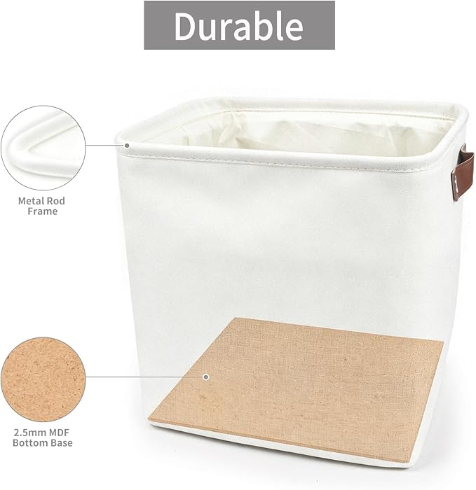 Bagnizer Collapsible Fabric Storage Cubes 11x11 Cube Storage Bins, 4 Pack Closet Baskets Box with Handles for Organizing, Shelf, Toys, Clothes, Home, Office, Nursery (White)