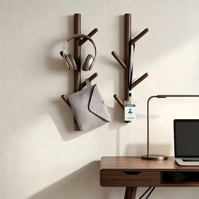 Wooden Wall Mount Coat Rack | Wall Coat Rack, 4 Hooks Tree Branch Coat Rack Wall Mount, Hat Rack for Wall Heavy Duty, Bathroom Towel Rack 2 Pack