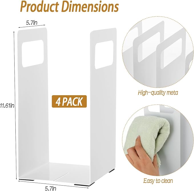 Interlocking Towel Organizer 4-Pack, Metal Bathroom Storage Shelf Rack with Adjustable Width & Pads, Freestanding Countertop Towel Holder for Cabinet, Closet, Hotel
