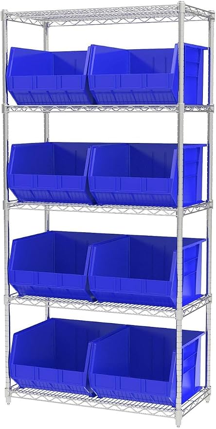 Akro-Mils 30270 AkroBins Plastic Storage Bins, 18"x16"x11", Blue, 3-Pack | Space-Saving Stackable Bins for Garage, Pantry, Craft Organization