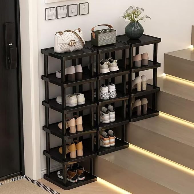 Vertical Shoe Rack - Tall Narrow Shoe Rack Organizer for Small Spaces,7 Tier Bamboo Shoen Shelf for Entryway,Closet,Corner,Doorway,Skinny Shoe Shelf Space Saving Shoe Storage,Free Stackable DIY