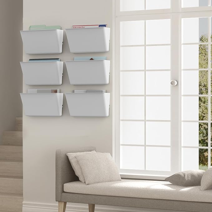 Gawerk Clear Acrylic Single Pocket, Plastic Hanging Wall Mount File Holder for Office Home (White, 2 Pack)