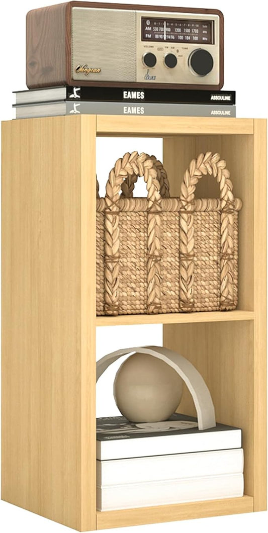 CTESNE【2026 Wooden Thick Frame 2 Cube Storage Organizer Shelf with Anti-Tipping Kits + Reversible Open Back Bookcase, Horizontal and Vertical Dual-use（Oak Color,11inch）