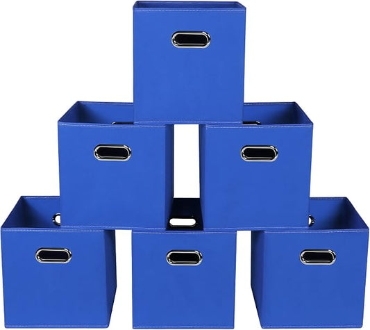 Fabric storage bins Cubes, Fabric Cube Organizer with Handle, Foldable Cube Bins for Cloth or Accessary Storage, 11x11x11, Set of 6, (Dark Blue)