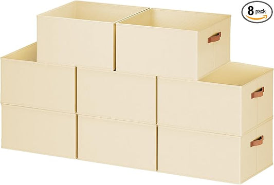 8 Pack Large Closet Storage Baskets Bins for Shelves, Collapsible Fabric Closet Organizers and Storage with Polyester Handles, Decorative Baskets for Organizing Clothes, Towels, Linen Closet 16x12x10"
