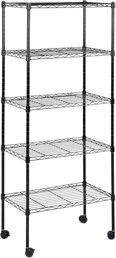 Simple Deluxe 5-Tier Storage Shelves, 21" W x 12" D x 54" H Adjustable Heavy Duty Wire Metal Shelving Unit, Black