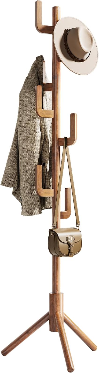 Yoobure Solid Wood Coat Rack - Cactus Coat Tree Freestanding with 8 Hooks, Coat Hanger Stand with 3 Adjustable Sizes for Jacket, Hat, Clothes Stands for Hall, Entryway, Bedroom, Office, Living Room