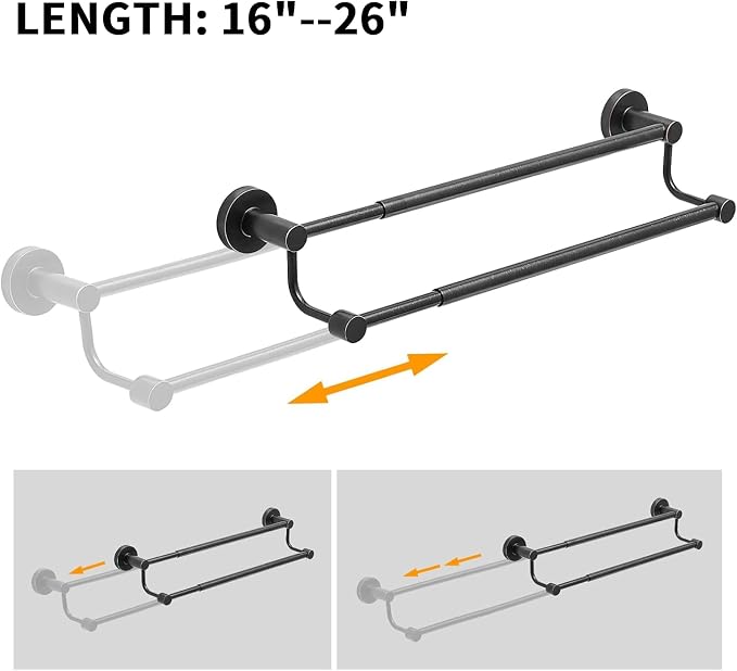 BESy Double Towel Bar Towel Rack for Bathroom Towel Rod Oil Rubbed Bronze | Adjustable 16-26 In,Wall Mounted Towel Holder, Stainless Steel, Rustproof, Towel Bar Rod Hanger Hardware Accessories Hotel