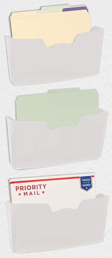 Simple Houseware White Wall Mount Single Pocket Hanging File Holder, 3-Pack | Wall File Holder Organizer for Paper and Documents