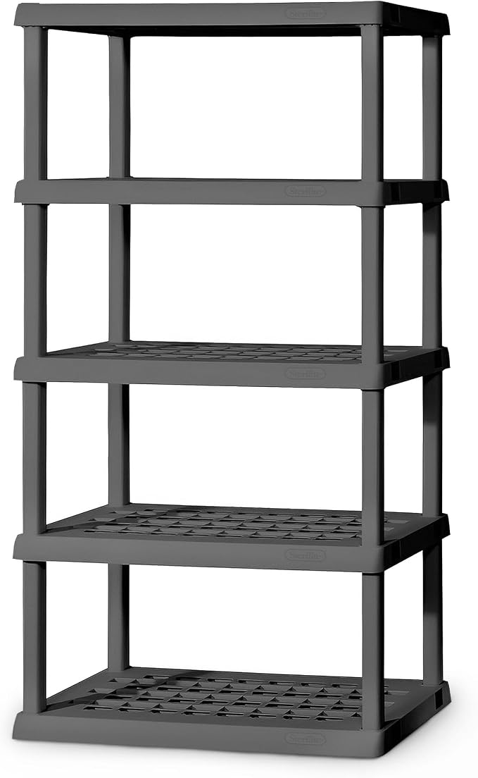 Sterilite 5 Shelf Unit, Heavy-Duty Shelving Storage Rack for Home and Garage, Gray - Multipurpose Plastic Organizer Shelves for Smart Organization | Freestanding Organizer with 150 lb Capacity Per Shelf for Kitchen, Bathroom, Garage, Basement, Pantry &...