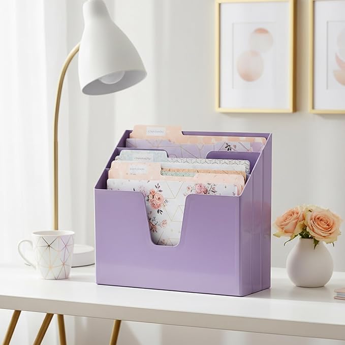 Acrimet Horizontal Triple File Folder Organizer Sorter, Letter Size, Purple | 3 compartments to separate and organize documents, folders and papers