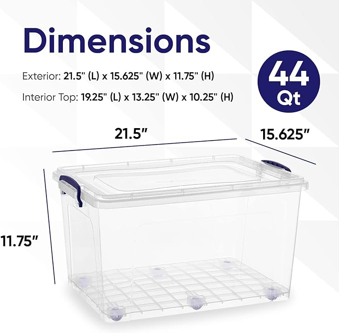 Superio Storage Bins with Lids, Clear Plastic Containers for Organizing, Stackable Totes, BPA Free, Odor Free, Organizer Boxes for Home, and Dorm (2 Pack, 44 Quart)
