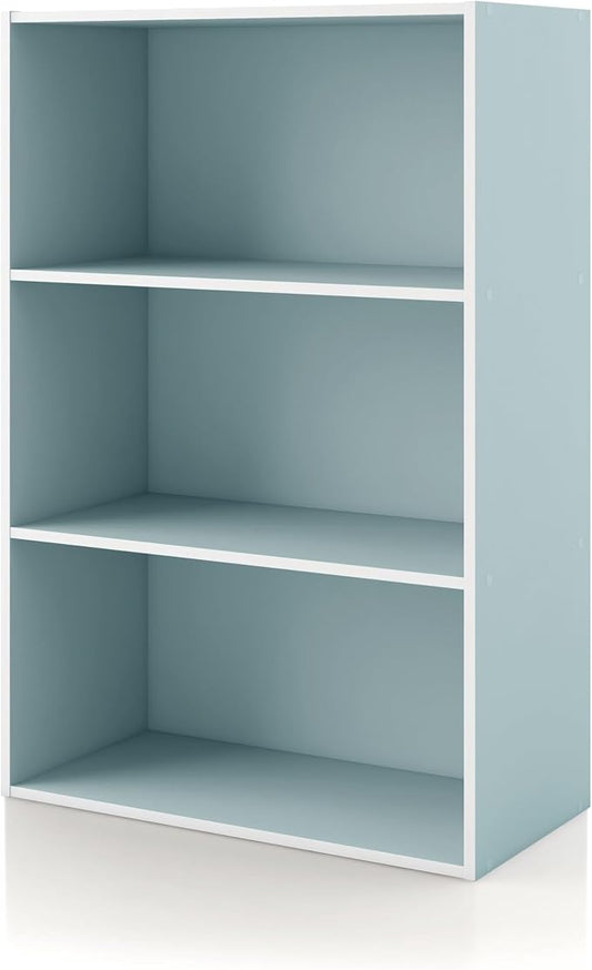 Homes: Inside + Out Apexa 3-Tier Cube Storage Organizer Shelves, Stackable Wood Bookcase Fits Cubby Bins for Organization, Dorm Teen Room Decor & Home Office, Light Blue