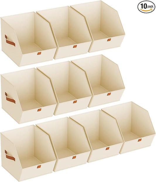 Homsorout Fabric Closet Storage Cubes - 10 Pack Square Storage Bins with Dual Handles for Clothes, Towels, Toys, Cube Storage Organizers for Bedroom, Nursery, Shelves, Closet, Small Spaces, Beige