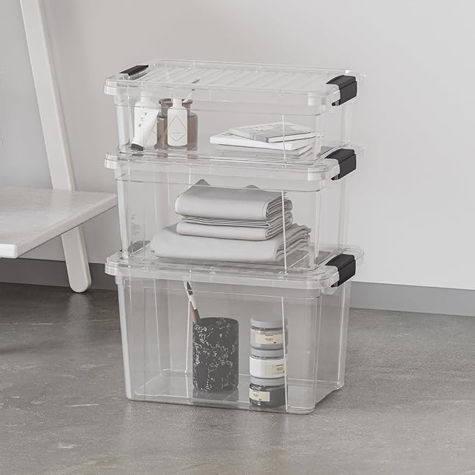 Superio Clear Plastic Storage Bin with Lid, 3.5 Qt, Non-Toxic, BPA Free, Odor Free, Organizer Storage Box, Stackable Plastic Tote for Home, Garage, School, and Office, X-Small