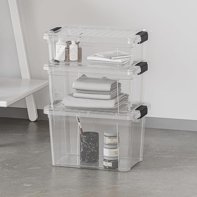 Superio Clear Storage Boxes with Lids, 49 Quart Plastic Container Bins for Organizing, Stackable Crates, BPA Free, Non Toxic, Odor Free, Organizers for Home, Office, School, and Dorm, 2 Pack
