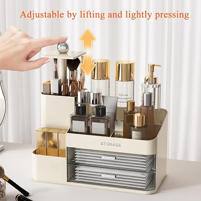 Large Makeup Organizer Countertop with Drawers, Make Up Organizer for Vanity, Makeup Storage Organizer Countertop Makeup Organizers for Skincare (Style2-Cream)