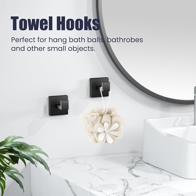 Bathroom Hardware Accessories Set: Bath Towel Bar Set, Towel Racks for Bathroom Wall Mounted, SUS304 Stainless Steel (Matte Black, 7-Pieces)