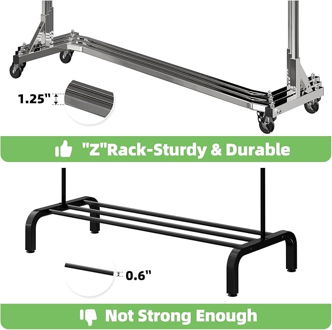 Simple Trending Industrial Grade Z Base 70inches Extra Long Clothes Garment Rack, Commercial Grade Rolling Clothing Rack, Heavy Duty 450lbs Load with Wheels, Chrome | Heavy Duty Commercial Grade Clothing Rack 70" Extra Long, 360°Lockable Wheels, for Ho...
