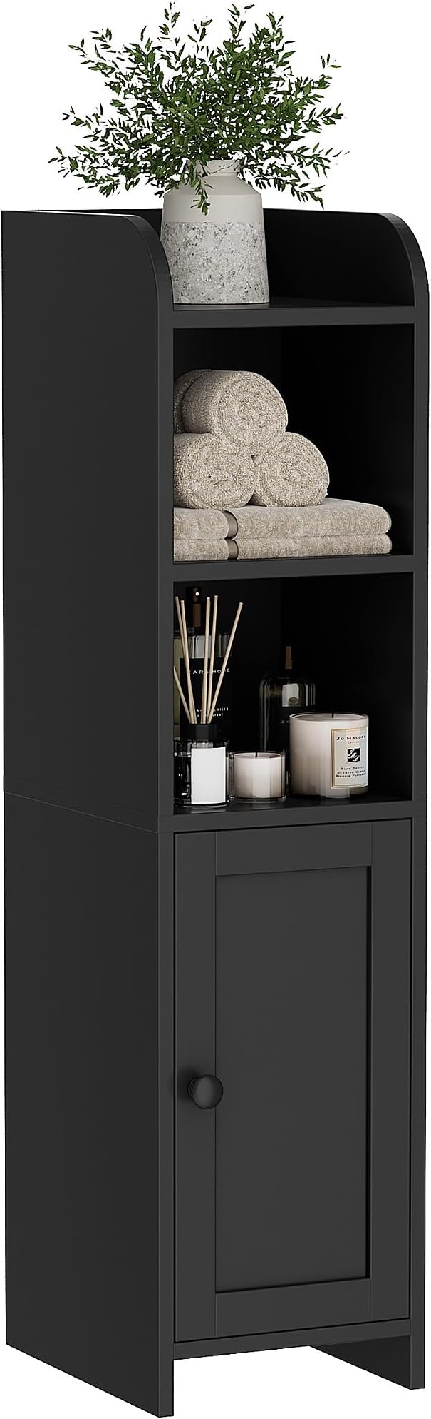 Homhedy Small Bathroom Storage Cabinet, Narrow Toilet Paper Cabinet | Corner Floor Cabinet with Door and Shelves, Slim Bathroom Cabinet for Small Spaces, 9.8" D x 7.9" W x 31" H, Black