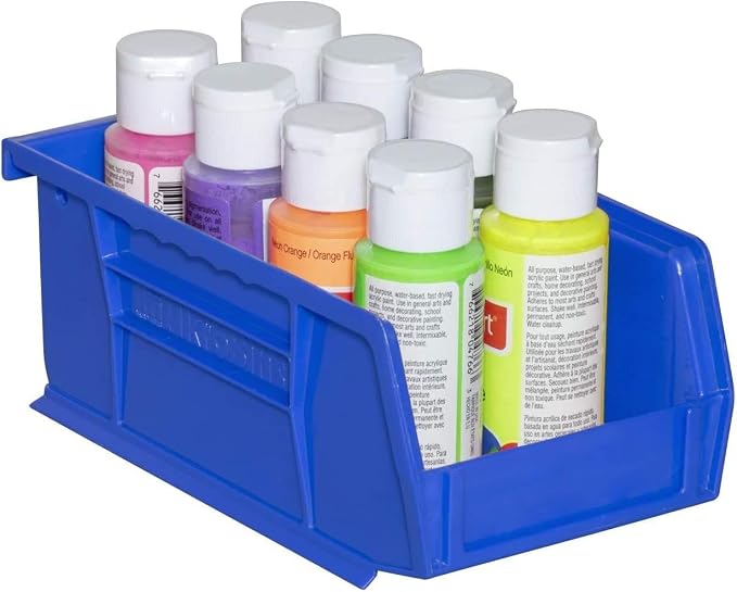 Akro-Mils 30220 AkroBins Plastic Storage Bins, 7"x4"x3", Blue, 24-Pack | Space-Saving Stackable Bins for Garage, Pantry, Craft Organization