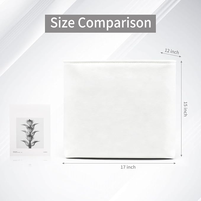 Bagnizer Large Fabric Storage Baskets | 50L Storage Bins, Decorative Linen Closet Baskets with Handles for Organizing, Shelf, Toys, Clothes, Home, Office, Nursery, 17x12x15Inches (White)