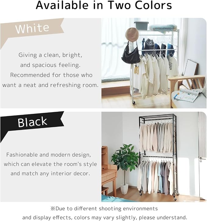 lumizone Folding Clothing Rack with Wheels Expandable White | Adjustable Garment Rack Portable Clothes Rack for Hanging Clothes Closet Shelves Durable Closet Racks for Hanging Clothes
