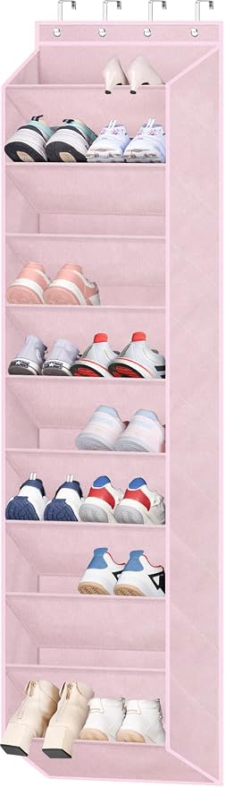 SLEEPING LAMB Over The Door Shoe Organizer for Closet with Large Deep Pockets, Narrow Shoe Rack for Door Hanging Boots Storage, Pink