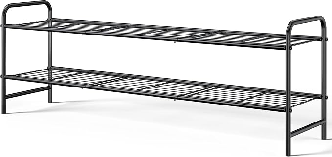 Kitsure Stainless Steel Shoe Rack Organizer, 37.3" Wide - 2 Tier, Black | Sturdy Shoe Rack for Closet and Entryway, Free Standing Shoe Shelf, Closet Organizers and Storage