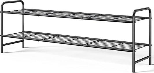 Kitsure Stainless Steel Shoe Rack Organizer, 37.3" Wide - 2 Tier, Black | Sturdy Shoe Rack for Closet and Entryway, Free Standing Shoe Shelf, Closet Organizers and Storage