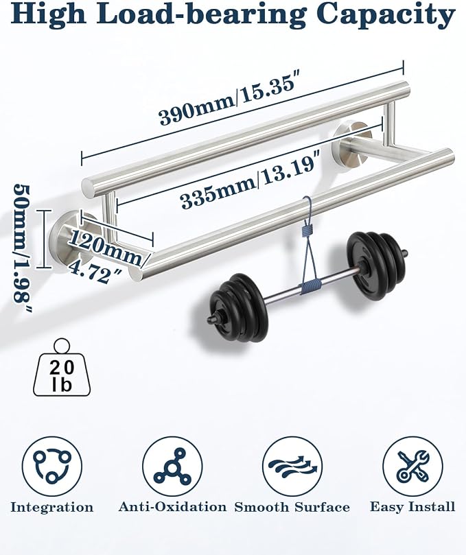 Alise Double Towel Bar,16" Towel Racks for Bathroom Wall Mounted,Nickel | Bathroom Towel Rack SUS304 Stainless Steel Bathroom Towel Holder Quick Drying Hand Towel Holder Towel Bar for Walls