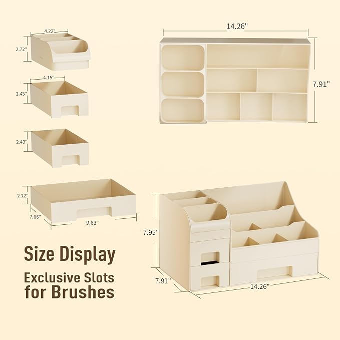 Makeup Organizer with Drawers,Large Cosmetic Storage Box,Countertop Skincare Organizer,ABS Makeup Brush Holder for Bathroom,Desk,Dresser,Multifunctional Beauty Display Case,Cream