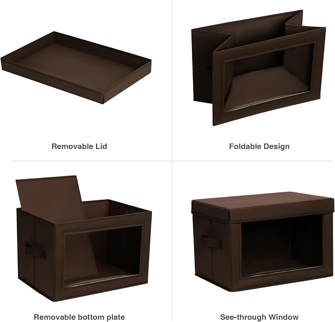 Homsorout Foldable Storage Boxes with Clear Window - Clothes Organizers and Decorative Bins with Lid, Fabric Storage Cube, Baskets for Shelves, Yarn, Home, Brown, 3 Pack