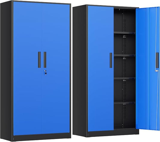 INTERGREAT Metal Storage Cabinet, 72” H Storage Cabinet with Doors and Adjustable Shelves for Office, Home, Garage, Pantry (Assembly Required, Black Blue)