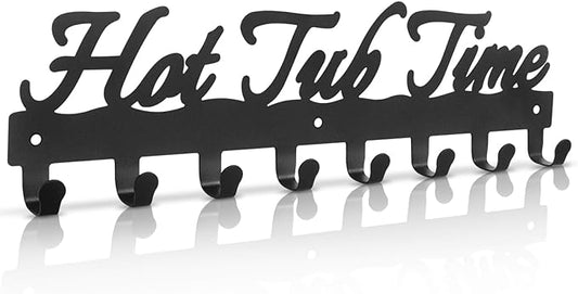 IBosins Hot Tub Towel Rack with 8 Hooks Towel Holder Wall Mount Black | 16-Inch Bathroom Metal Towel Hanger Robes, Towels, Clothes Organizer - Hot Tub Outdoor Accessories and Decor