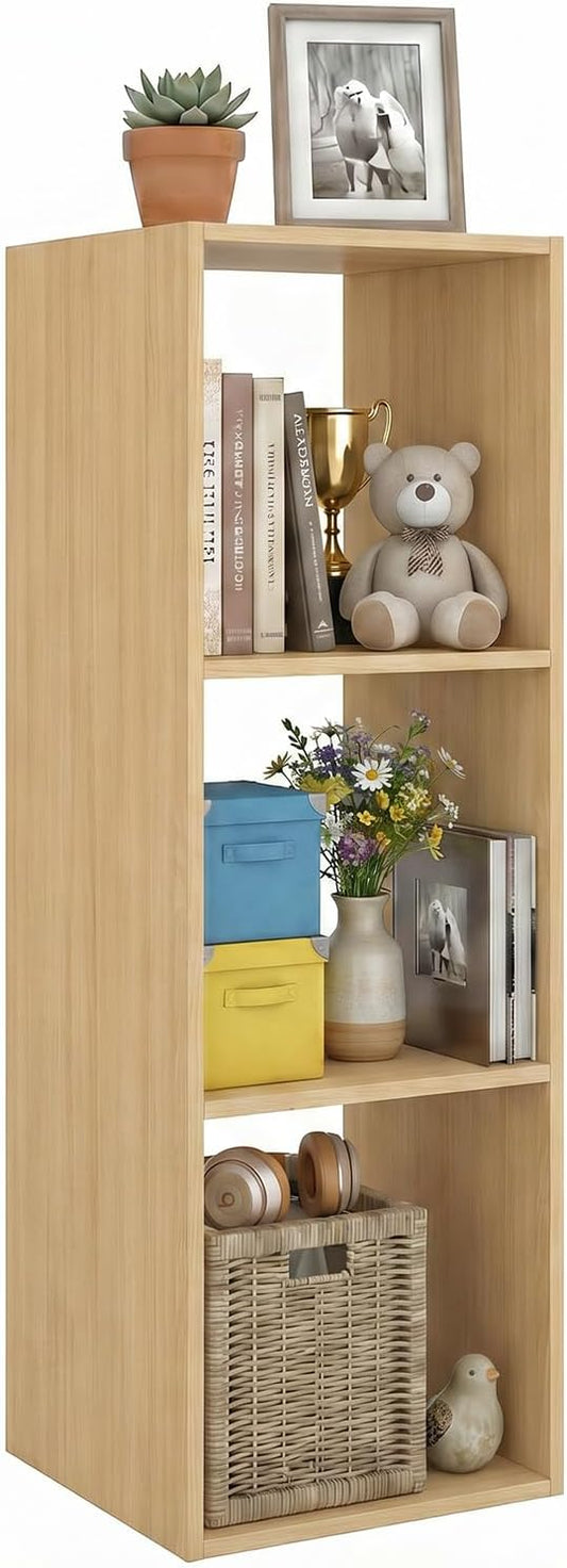 WannabeMyself【Sturdy Build&Easy Assembly】3 Cube Storage Organizer with Anti-Tipping Kits,Reversible Open Back Book Shelf, Bookcase for Living Room,Bedroom,Entrance Hall,Office,12.2×11.4×35.9,Oak Color