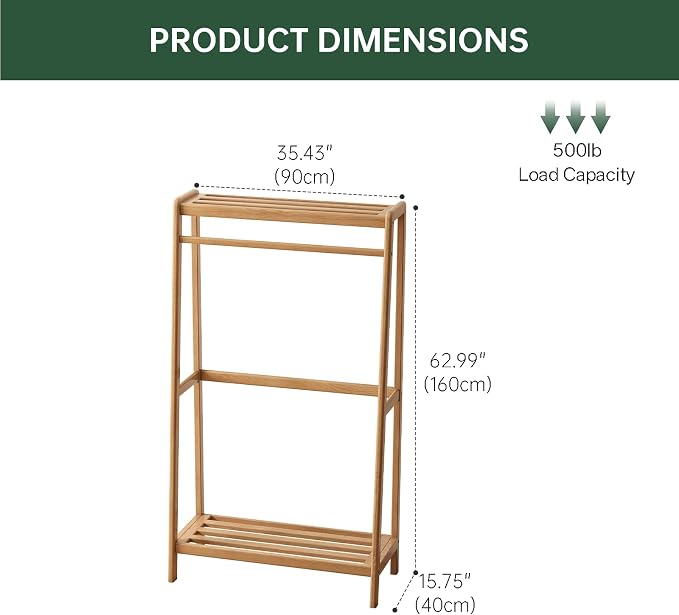 Solid Wood Clothes Rack, Clothing Rack with Shelves for Bedroom, Living Room, Entryway, 16" x 35" x 63", Oak Wood, Natural