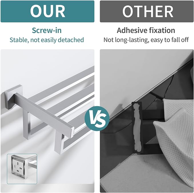 STWWO Double Towel Racks for Bathroom Wall Mounted, 24 Inch, Brushed Nickel | Double Towel Bar with Shelf, Dual Towel Rack with Shelf, Stainless Steel Hand Towel Hanger, Bath Towel Holder for Wall