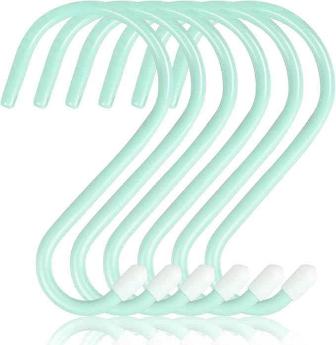 DINGEE 6 Inch Large Heavy Duty S Hooks,Green S Hook for Hanging Clothes,Rubber Coated S Hooks, Non Slip Vinyl Coated S Hanger Hook for Hanging Plants Outdoor, Pots and Pans, Coffee Cups, Garden