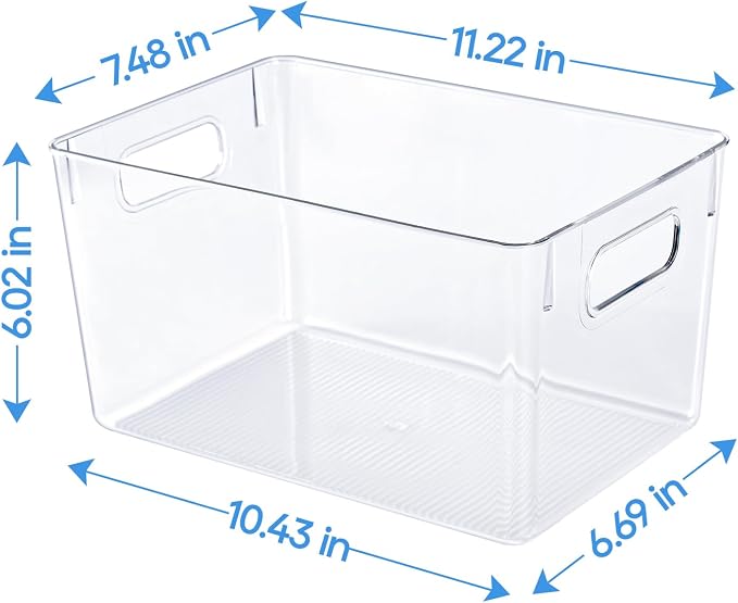 JollyPack Clear Plastic Storage Bins, 4 Pack | Pantry Organizers, Storage with Handles, Clear Storage Containers,Great for Fridge, Kitchen, Cabinet, Bathroom and Office