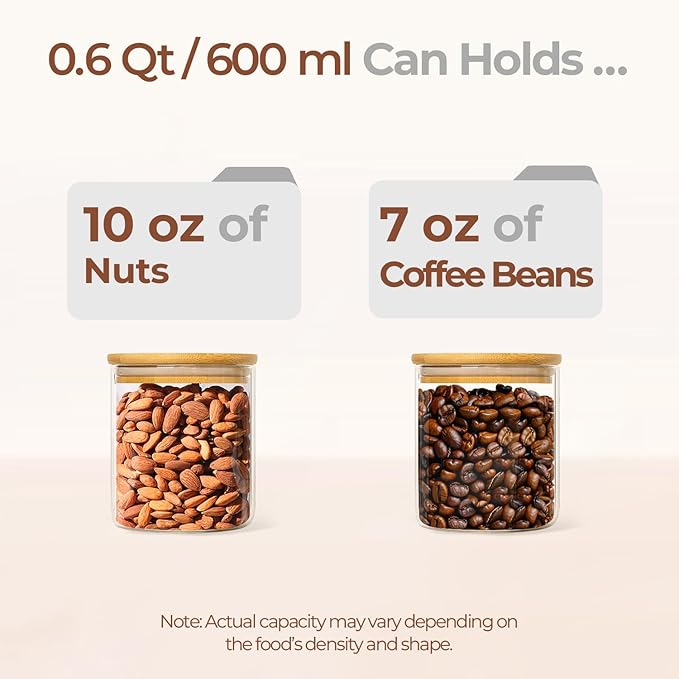 ComSaf Glass Storage Containers With Lids 0.6 Qt, 6 Pack Small Glass Jars | Small Glass Containers, Spice Jar 20oz, Snack Station Organization, Coffee Bar Organization, Size For Subpackage, BPA Free
